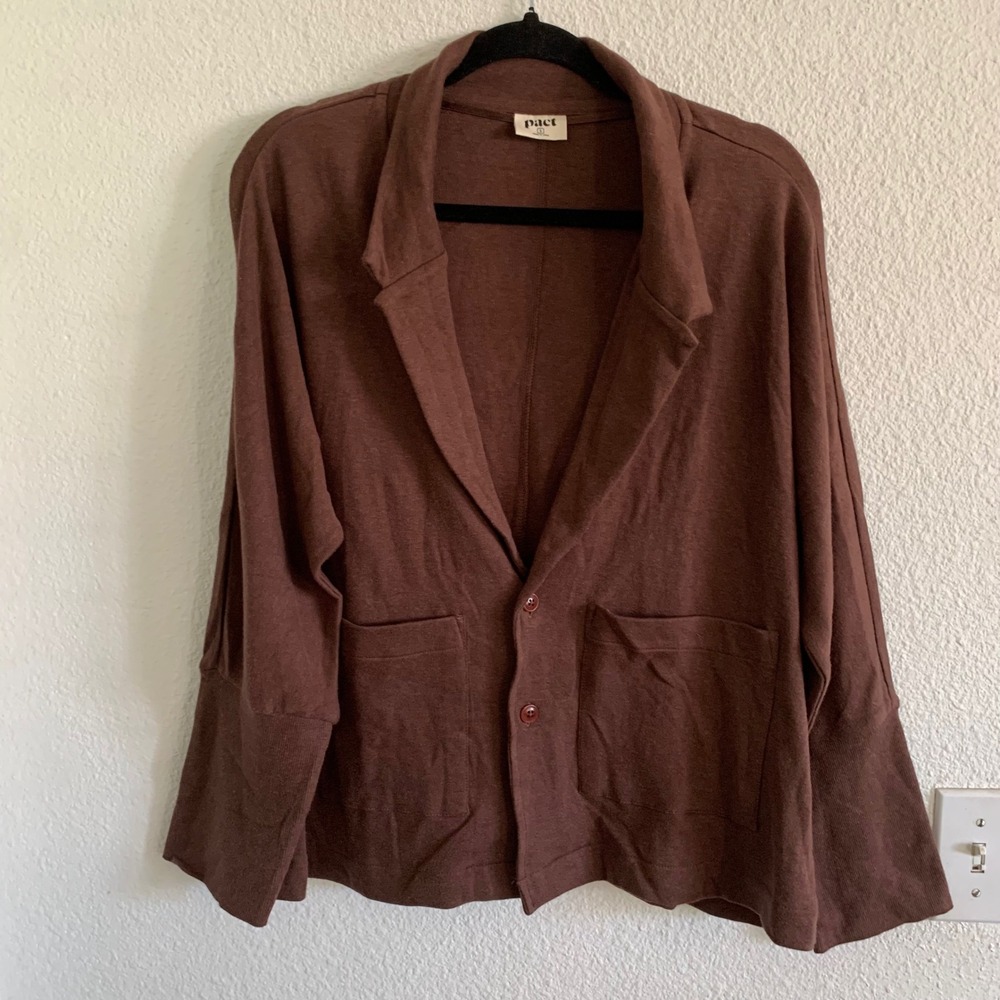 Pact Womens Brown‎ Organic Cotton Blazer Cardigan Sweater Size S Notched Lapel - Picture 2 of 5